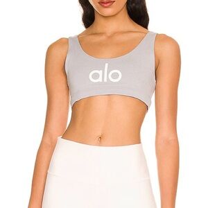 Alo Yoga Heathered Gray Ambient Logo Bra